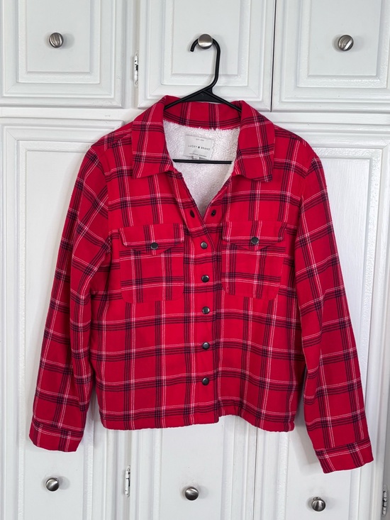 Lucky Brand Jackets & Blazers - Lucky Brand Women’s Red Plaid Sherpa-Lined Jean Jacket sz S